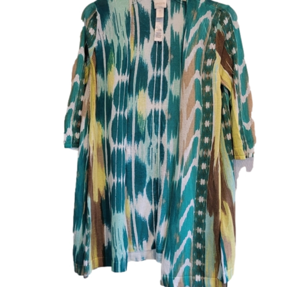 Chico's Turquoise Patterned Lightweight Open Front Cardigan Sweater Size 0 (XS)